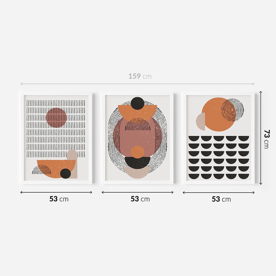 Zestaw obrazy w ramie 50x70 galeria - Geometryczne, figury, boho - rama biała