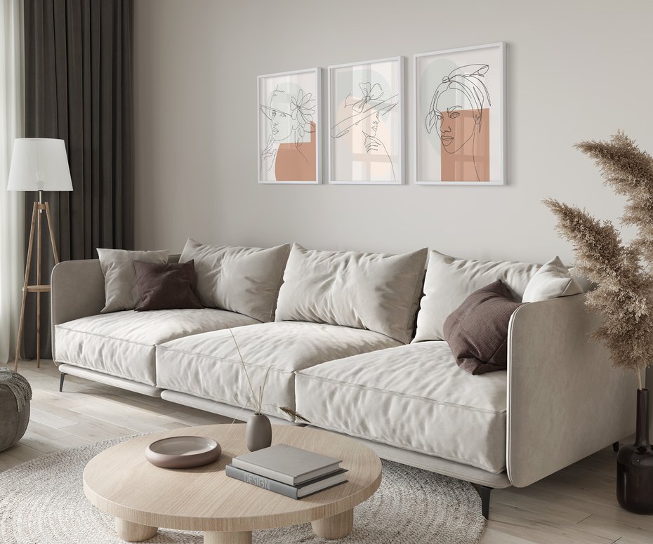 Zestaw obrazy w ramie 30x40 galeria - Minimalistyczne, nowoczesne, boho - rama biała