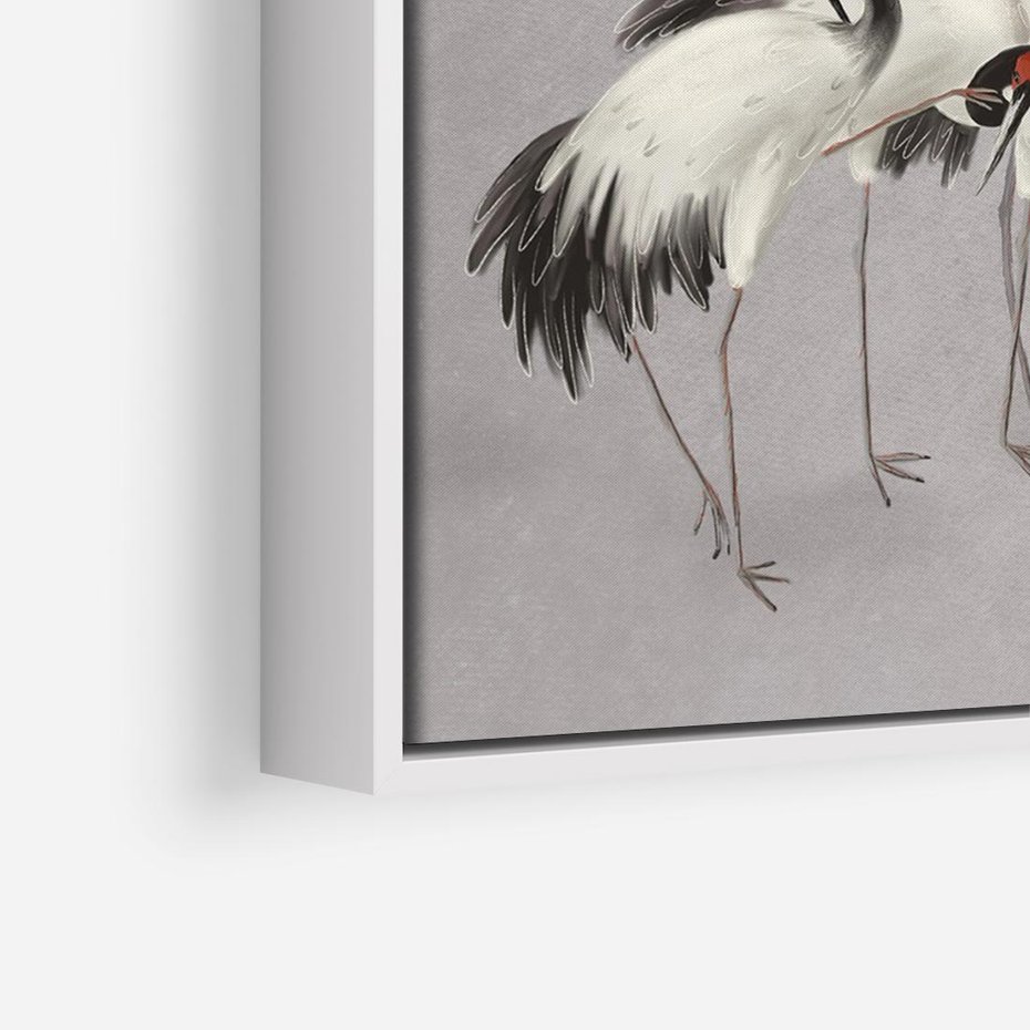 Obraz w ramie 120x80 - Spojrzenie wstecz w pędzlu - szkic rysunek, japońskie żurawie - rama biała