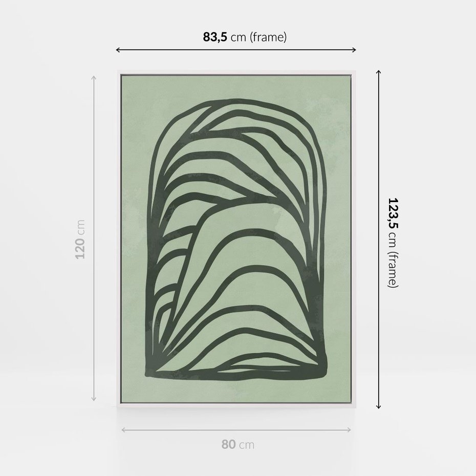 Obraz w ramie 80x120 - Zielonkawy Uścisk Natury - abstrakcyjny zielony motyw, skandynawski design - rama biała