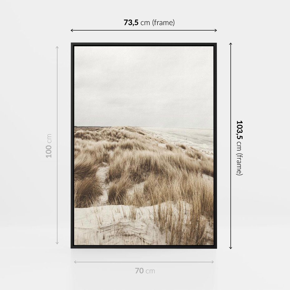 Obraz w ramie 70x100 - Nadmorskie Wydmy - fotografia, kolory sepii - rama czarna