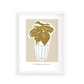 Plakat w ramie 50x70 - Rytmy Nowych Wizji - abstrakcyjne liście, tropikalne w wazonie - rama biała