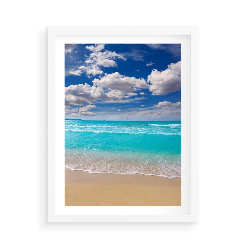 Plakat w ramie 50x70 - Idylliczna plaża nad morzem - plaża, morze - rama biała