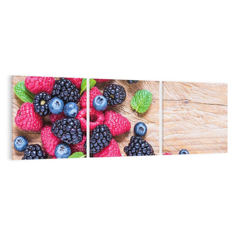 Obraz na płótnie 120x40 - Smak malin i borówek - owoce, leśne