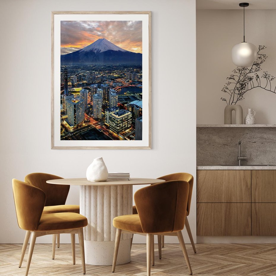 Plakat w ramie 50x70 - Miasto na Górnym Horyzoncie - miasto, góry - rama drewno