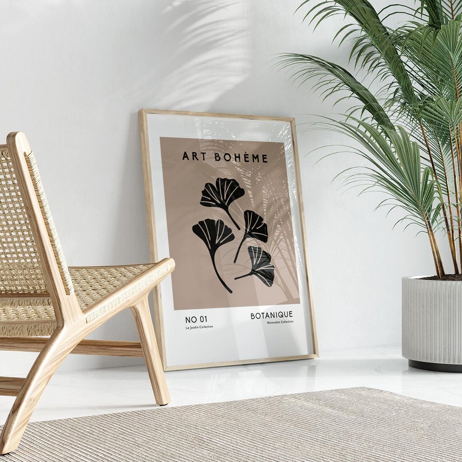 Plakat w ramie 50x70 - Botaniczne wymysły - sztuka boho, plakat - rama drewno