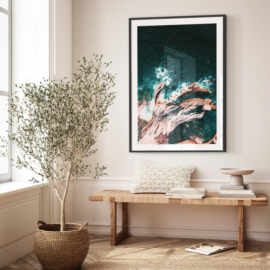 Plakat bez ramy 30x40 - Fale i Skały w Spokoju i Burzy - morze, fale rozbijają się o skały