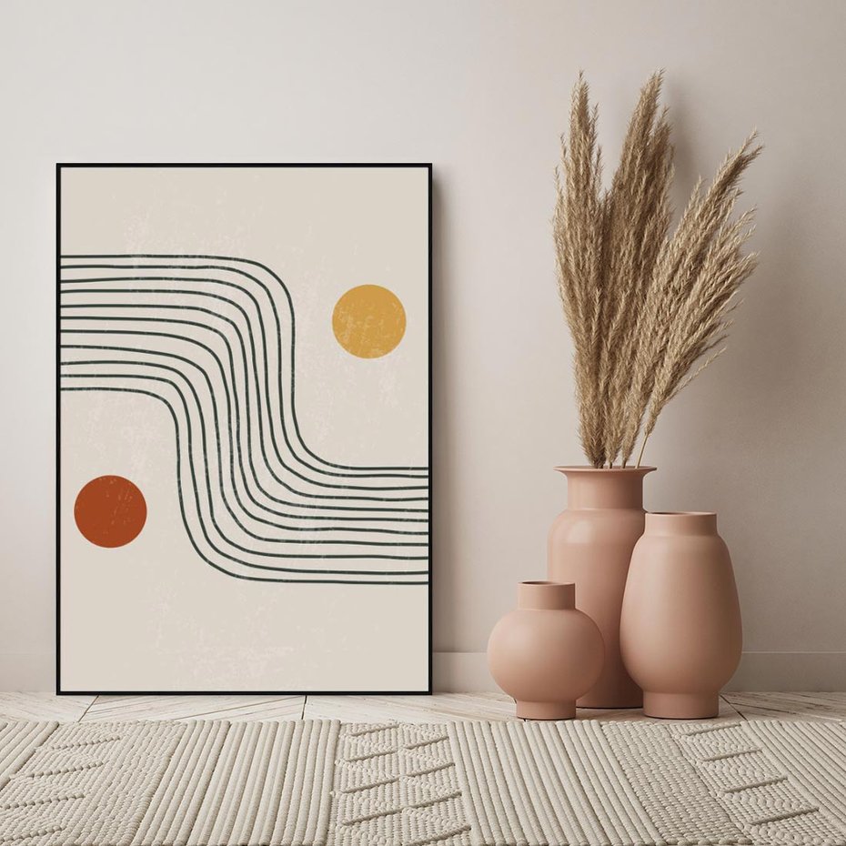 Obraz w ramie 50x70 - Czysta Refleksja - abstrakcyjna sztuka, boho kształty - rama czarna