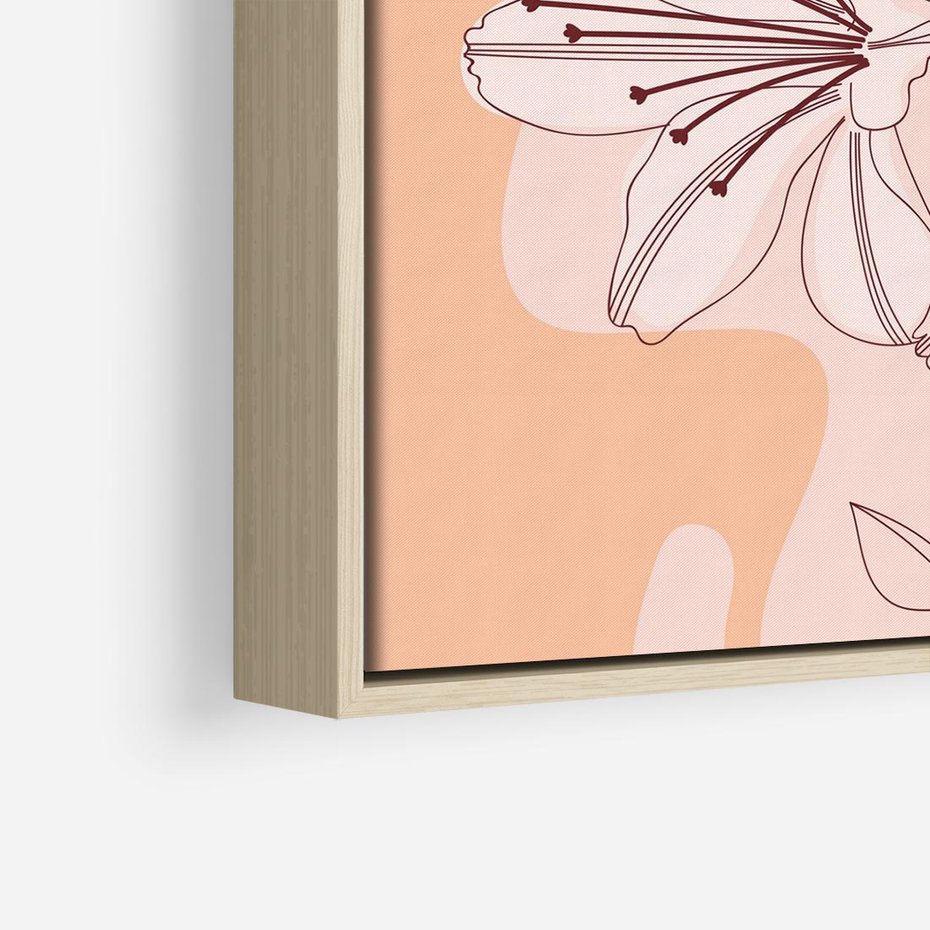 Obraz w ramie 50x50 - Kwiatowa Harmonia - minimalistyczny plakat, pudrowe kwiaty - rama drewno