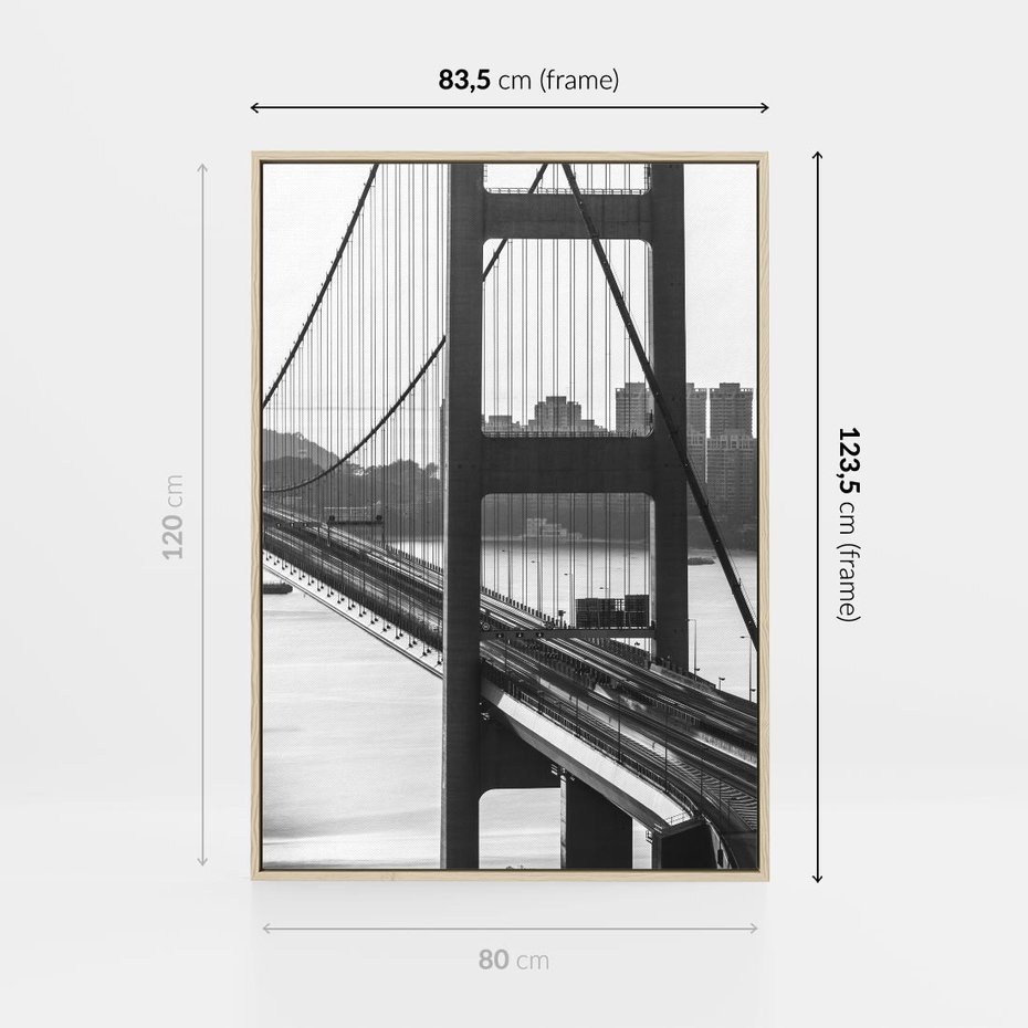 Obraz w ramie 80x120 - Ikona Miasta - most Nowy Jork, czarno biała fotografia - rama drewno