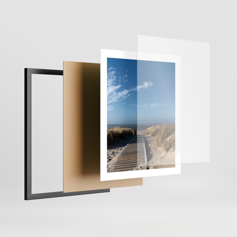 Plakat w ramie 40x50 - Boho na Plaży - plaża, pomost - rama czarna