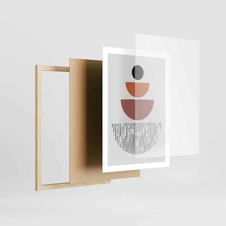 Plakat w ramie 50x70 - Półkola i Boho Akcent - geometria, półkola - rama drewno