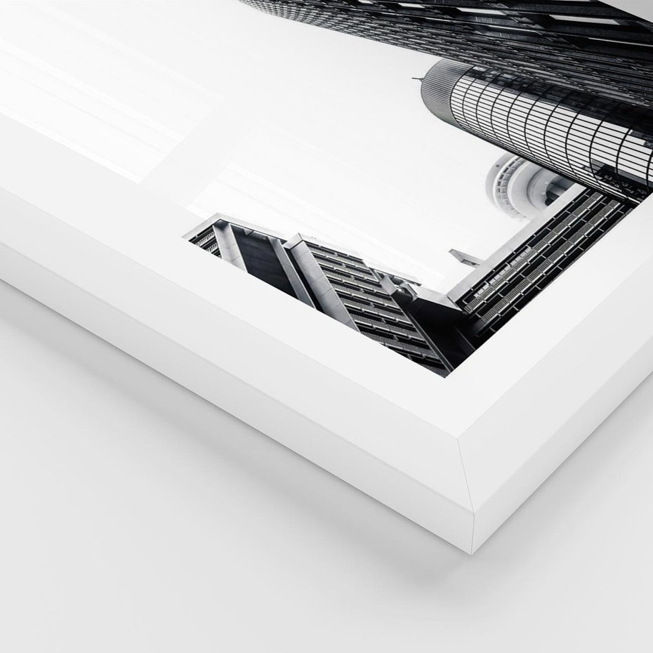 Plakat w ramie 30x40 - Monochromatyczna Sceneria Wieżowców - architektura, wieżowce - rama biała