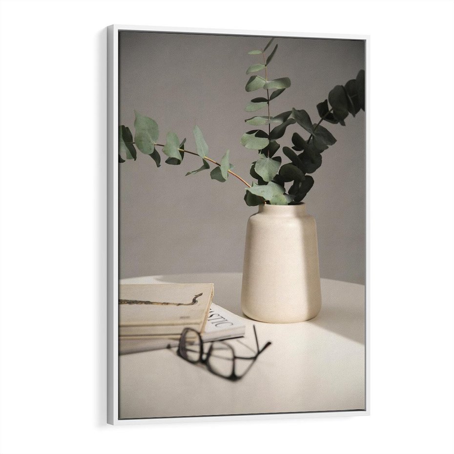 Obraz w ramie 80x120 - Eukaliptusowe liście w okularach - liście, eukaliptus - rama biała