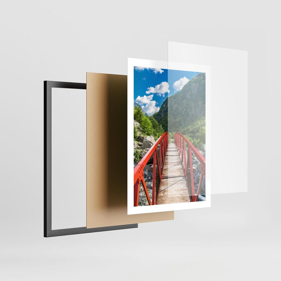 Plakat w ramie 50x70 - Most do przygody - góry, most - rama czarna