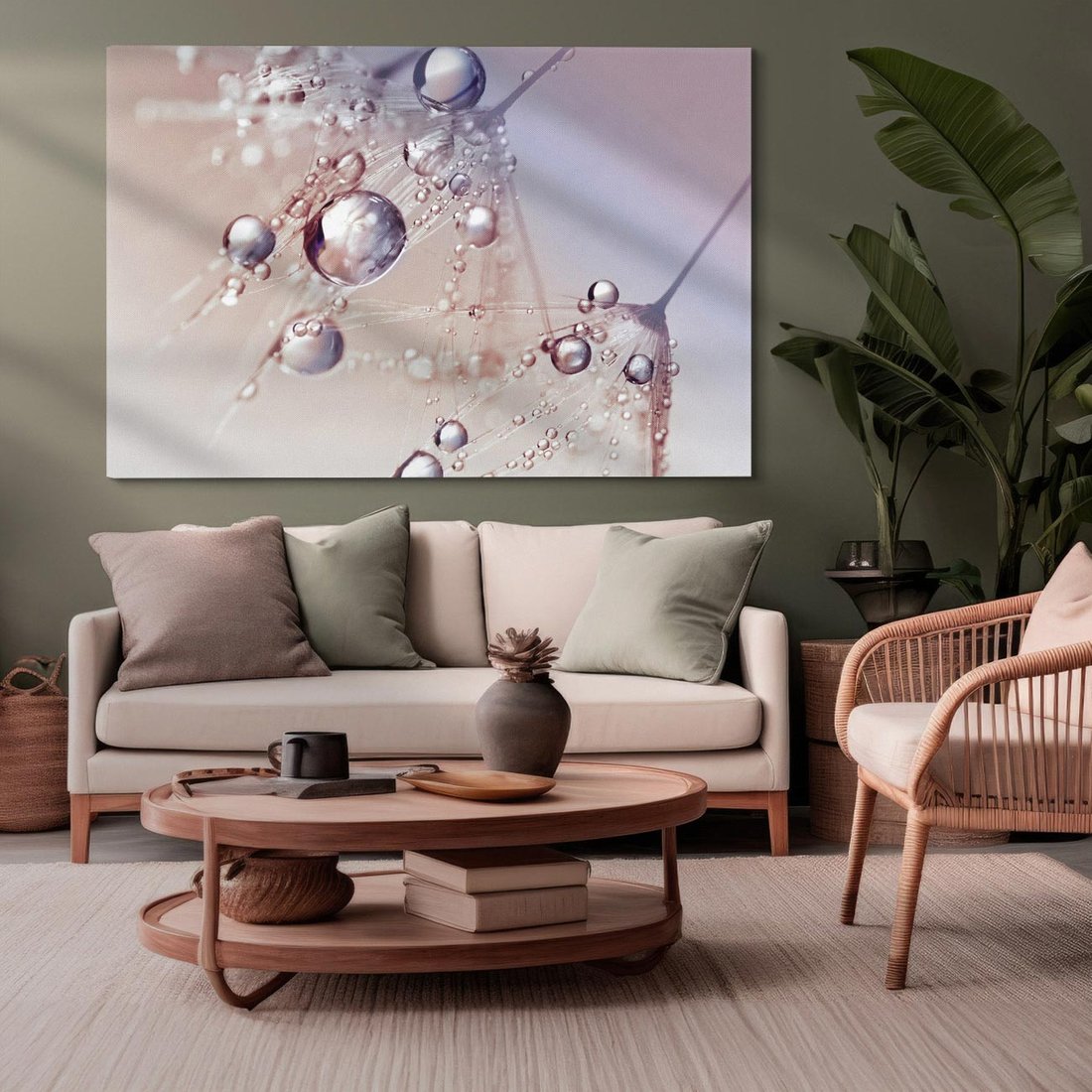 Obraz na płótnie 120x80 - Delikatne Natchnienie - krople, dmuchawce