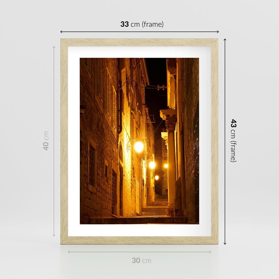 Plakat w ramie 30x40 - Miasto Pod Gwieździstym Niebem - uliczka, perspektywa - rama drewno