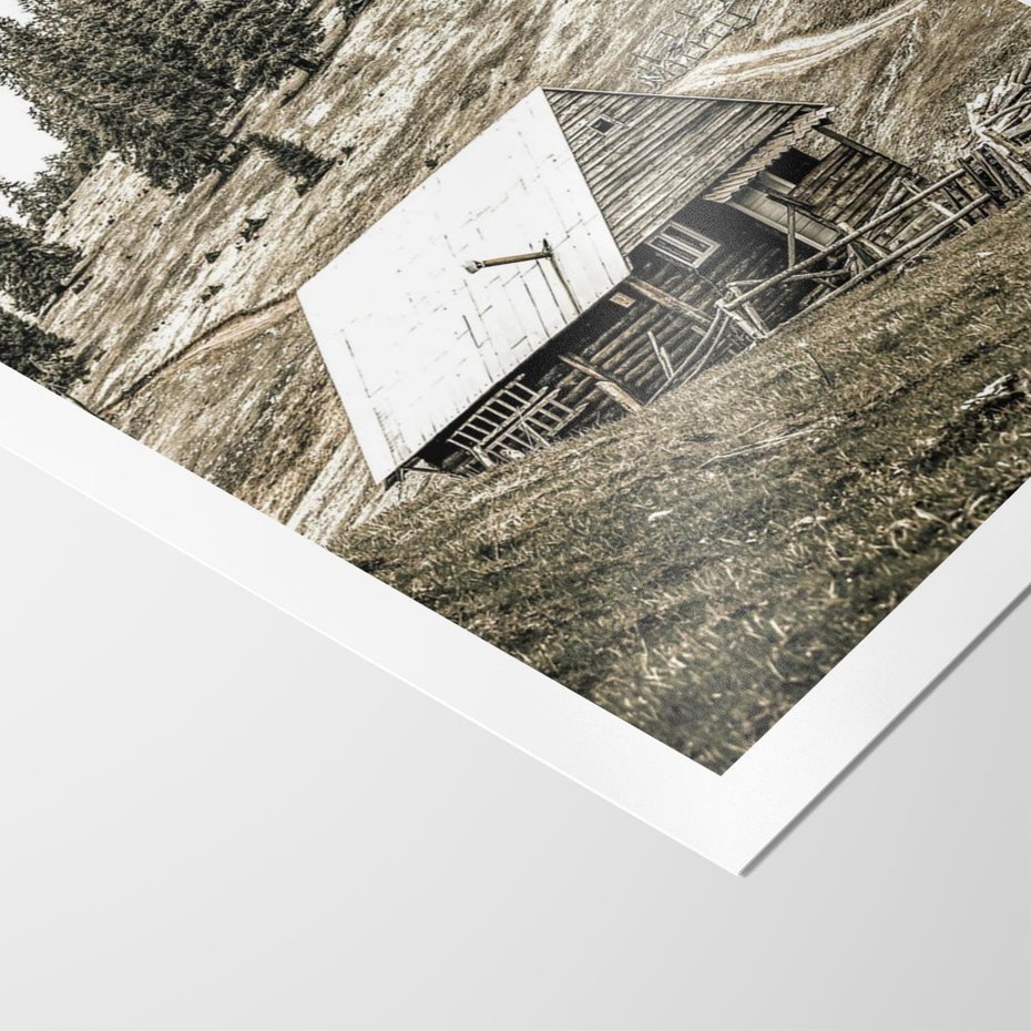 Plakat bez ramy 40x50 - Ustronne Chatki w Górach - rustykalne domki w górach, sepia