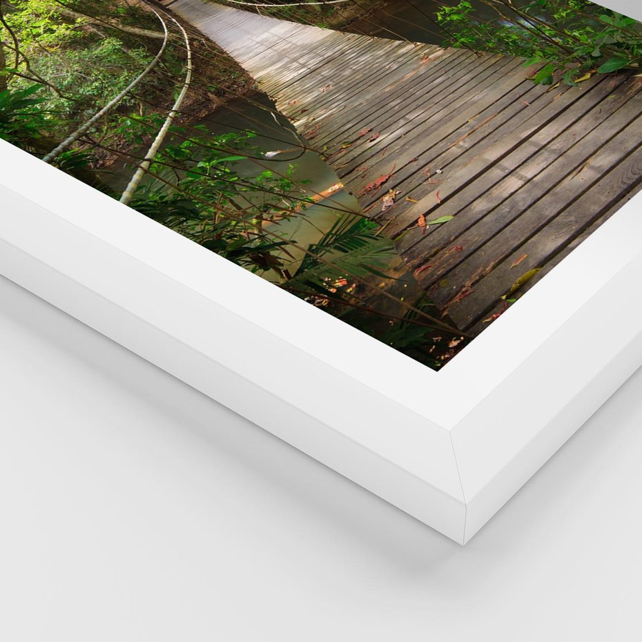 Plakat w ramie 40x50 - Przez Dżunglę - most, linowy - rama biała