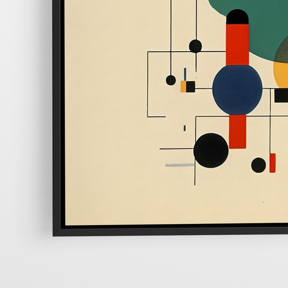 Obraz w ramie 70x100 - Migocące Impresje Odniesień - abstrakcyjna geometryczna kompozycja, koła linie - rama czarna