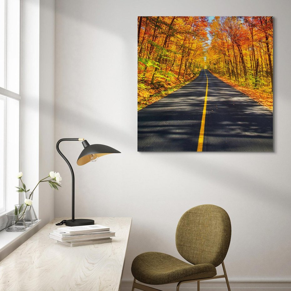 Obraz na płótnie 60x60 - Droga przez jesienny las - droga, las