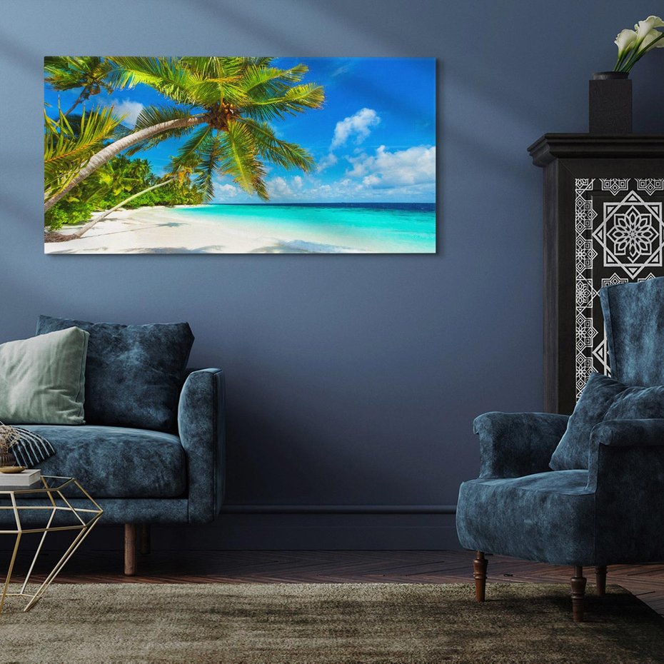 Obraz na płótnie 120x60 - Raj na Malediwach: Plaża, Morze i Palmy - Malediwy, plaża