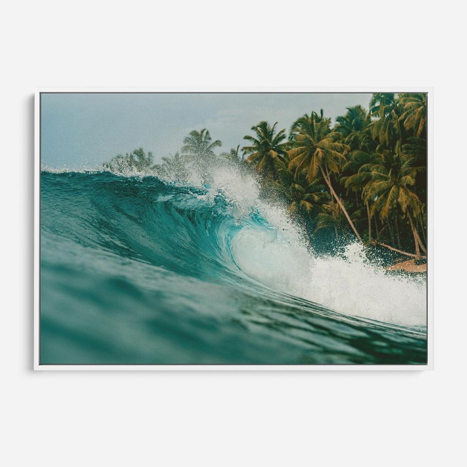 Obraz w ramie 70x50 - Rajskie Wybrzeże - fotografia, duża fala - rama biała