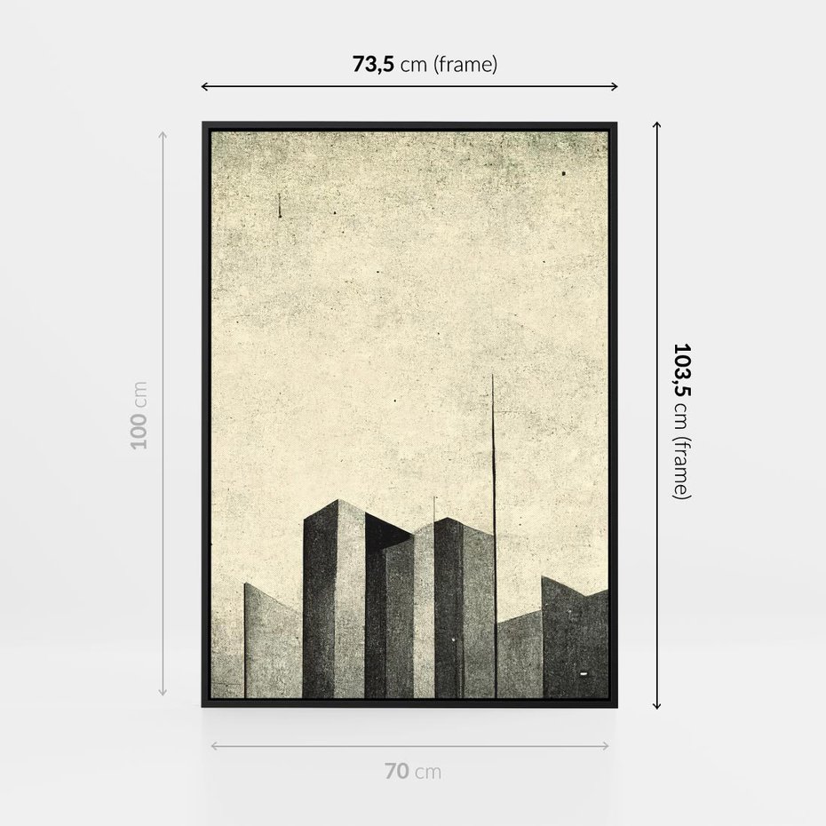 Obraz w ramie 70x100 - Mroczne Wieżowce - postarzana grafika, perspektywa budynków wieżowców - rama czarna