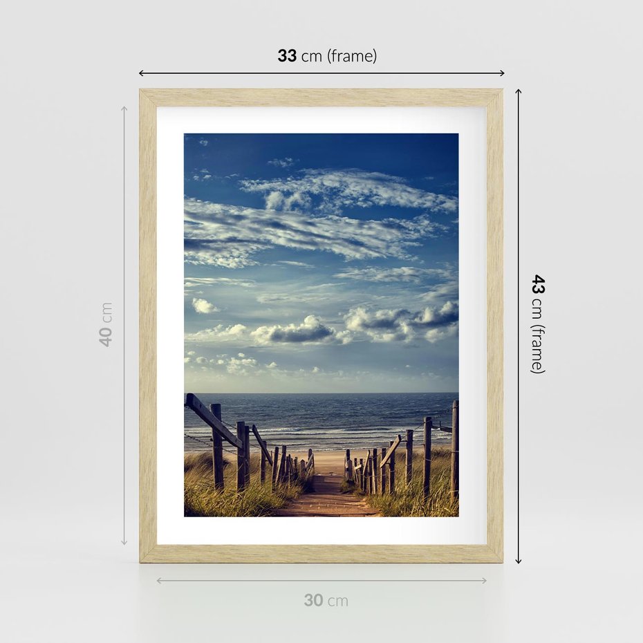 Plakat w ramie 30x40 - Plaża i morze - plaża, morze - rama drewno