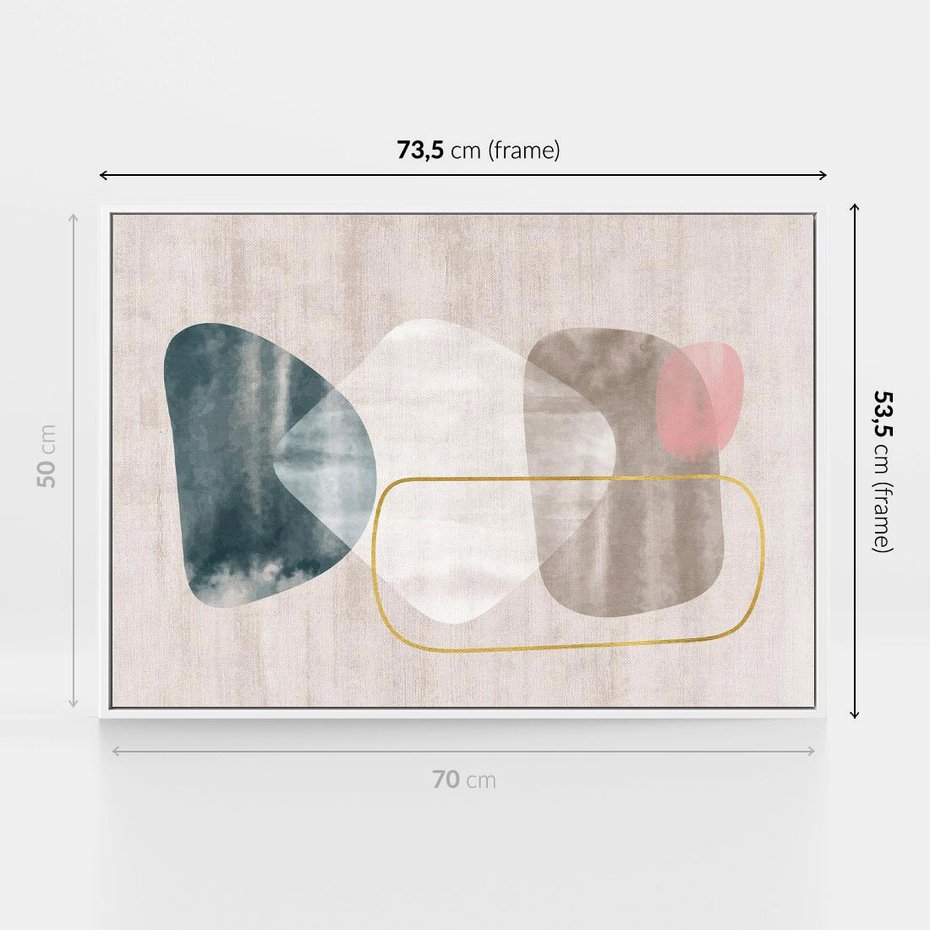 Obraz w ramie 70x50 - Minimalistyczne Plamy Farby - pastelowe geometryczne plamy, akwarela - rama biała