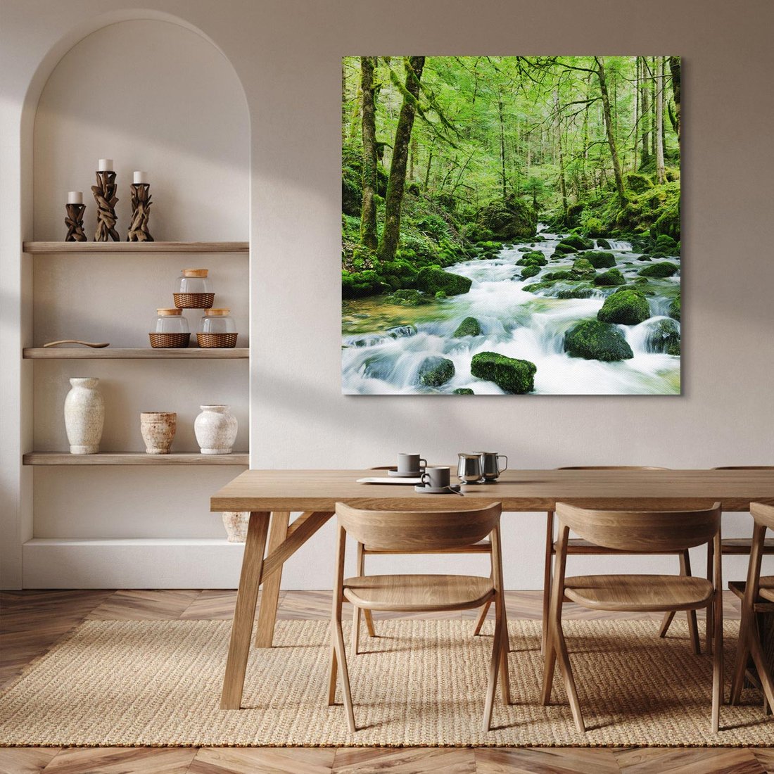Obraz na płótnie 40x40 - Spokój Wodospadu: Las i Drzewa - wodospad, las