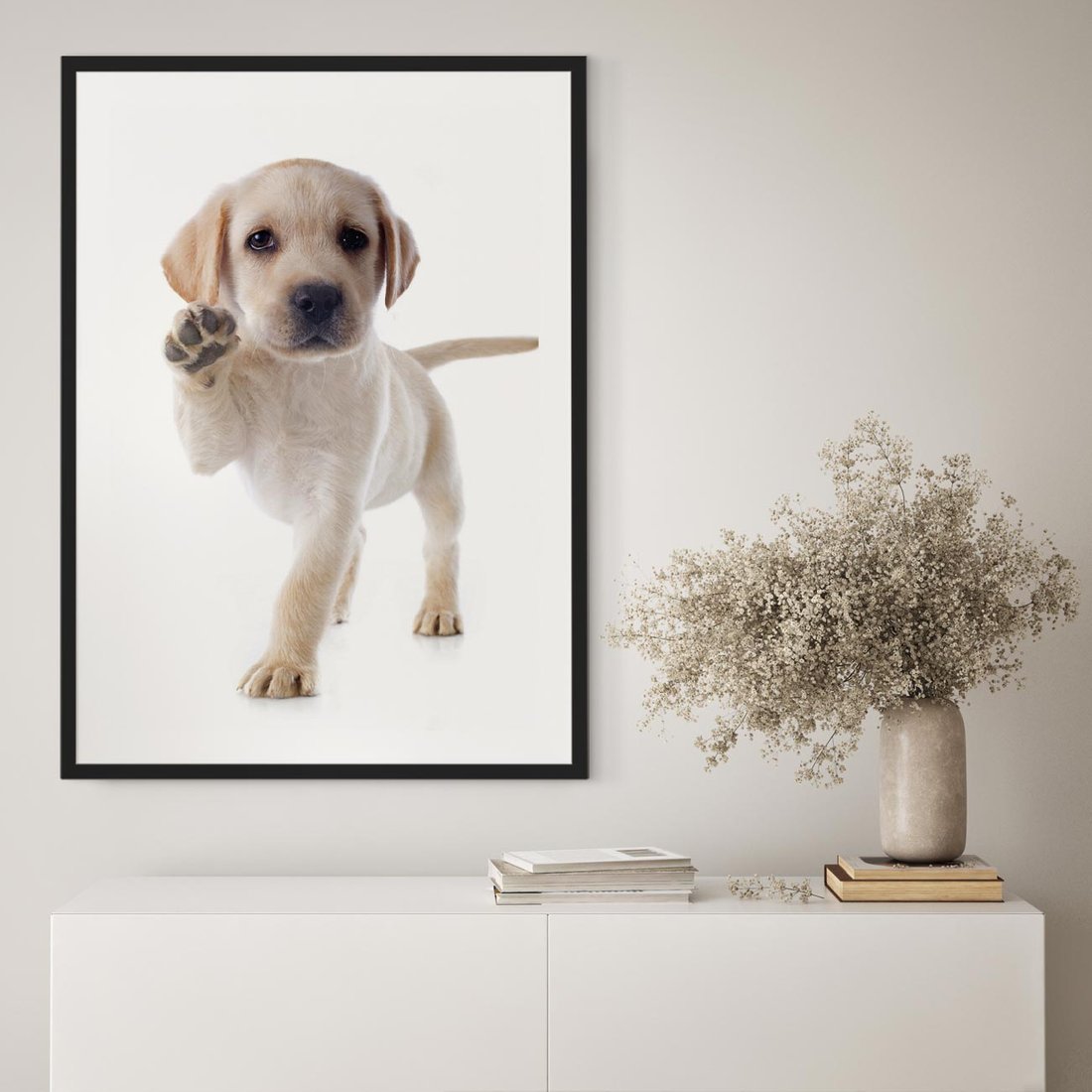 Plakat w ramie 30x40 - Szczeniak pełen radości - piesek, szczeniak - rama czarna