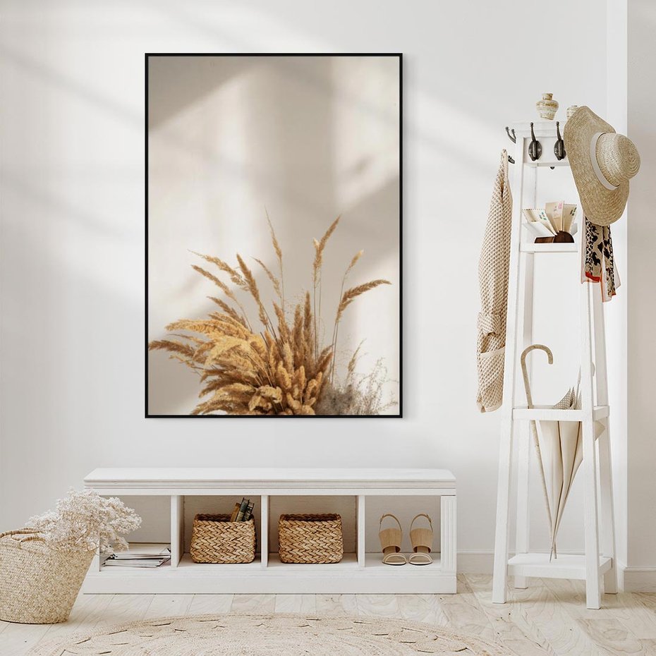 Obraz w ramie 50x70 - mpresyjne układy traw - boho, trawy - rama czarna