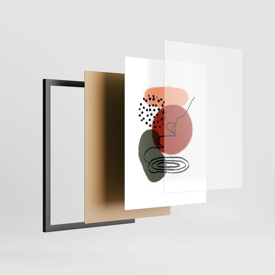 Plakat w ramie 50x70 - Boho w Brązie - abstrakcyjna sztuka, boho kształty - rama czarna