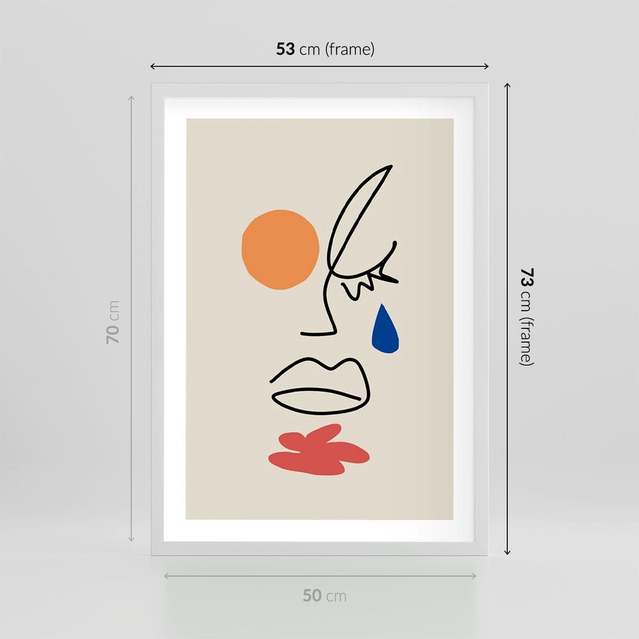 Plakat w ramie 50x70 - Impresje Plam - abstrakcyjny obraz, przypomina twarz - rama biała