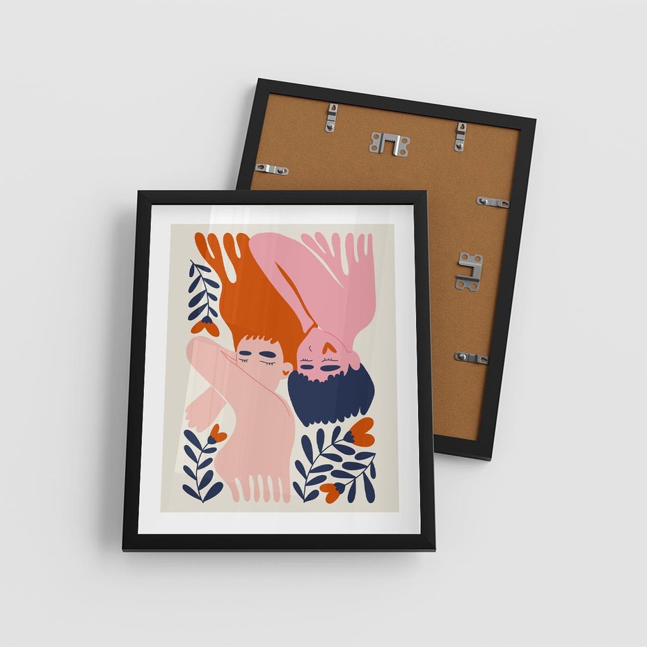 Plakat w ramie 40x50 - Miłość w Dwóch Sercach - miłość, para zakochanych - rama czarna