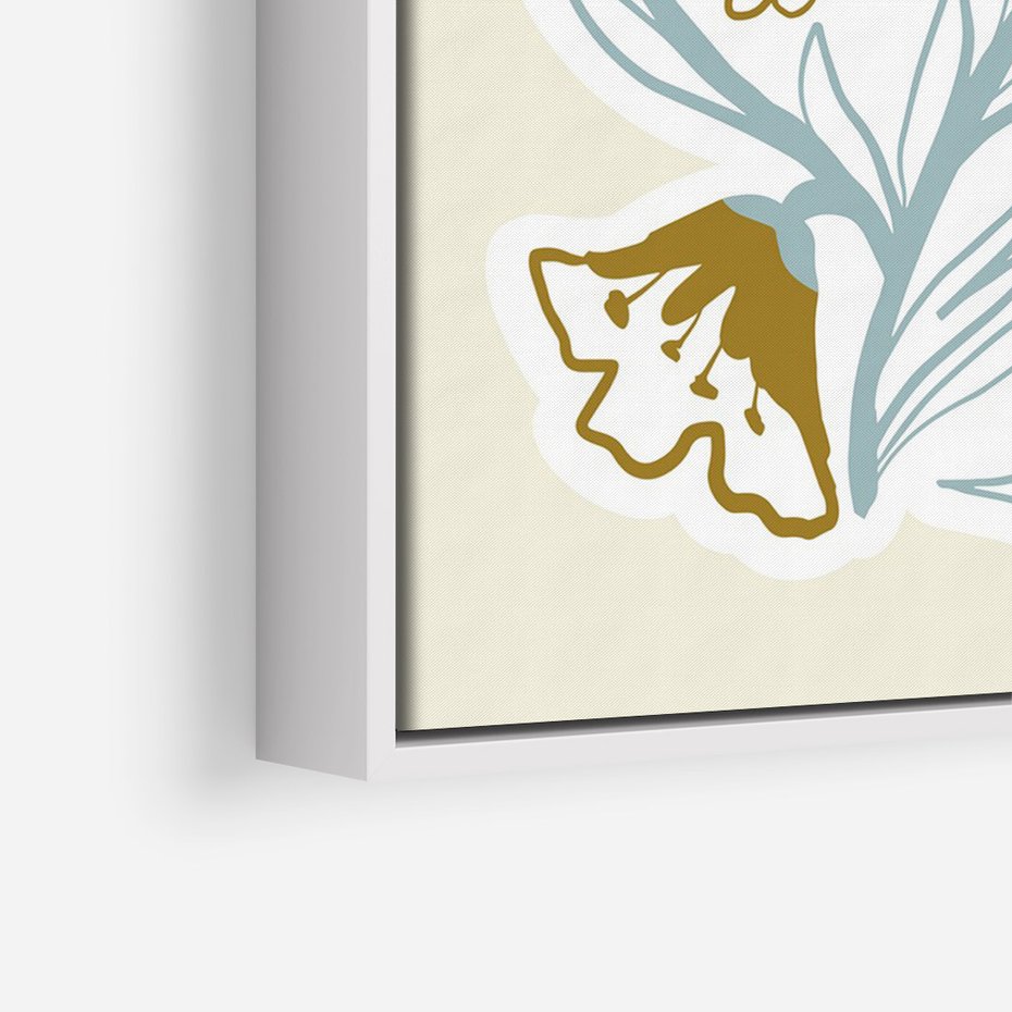 Obraz w ramie 50x70 - Wibracje Widzenia - abstrakcyjne beżowe kwiaty, elegancka kompozycja - rama biała