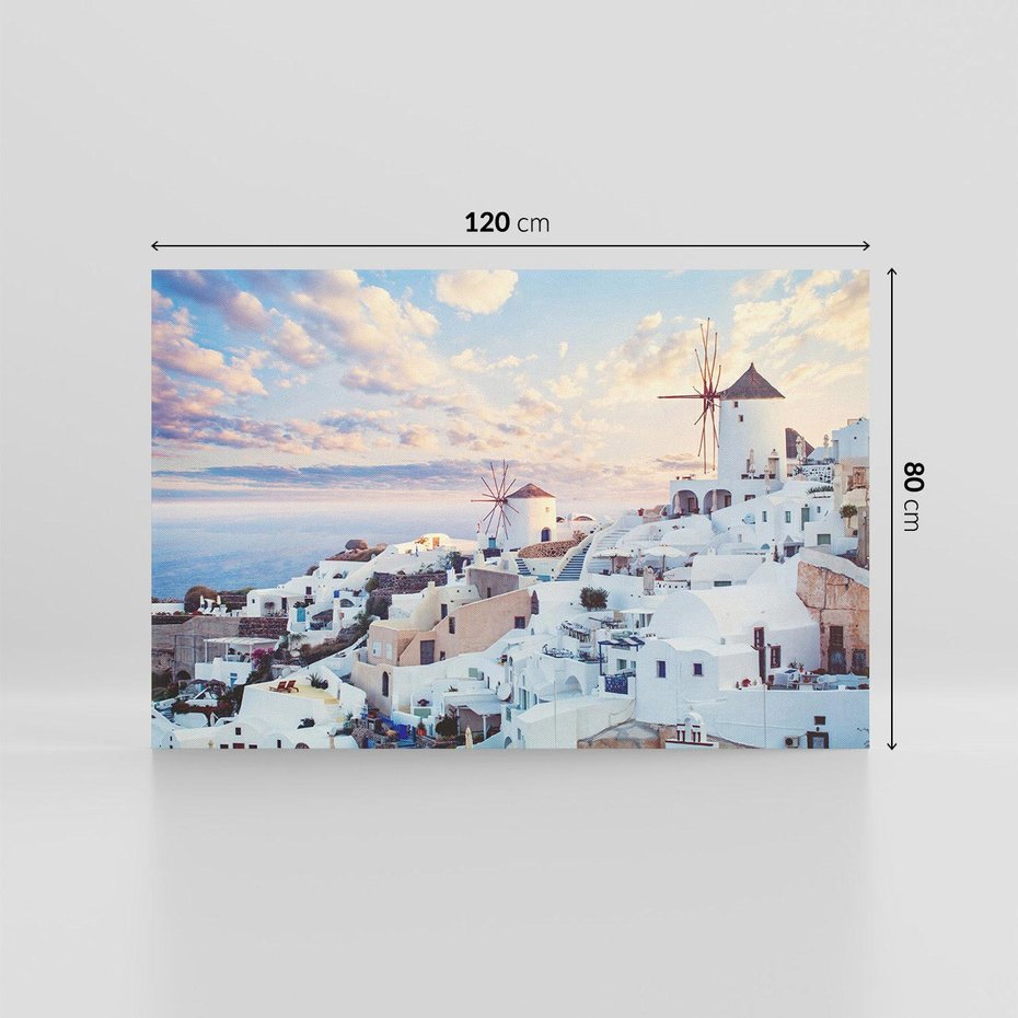 Obraz na płótnie 120x80 - Biel ponad Błękitem - Santorini, białe budynki