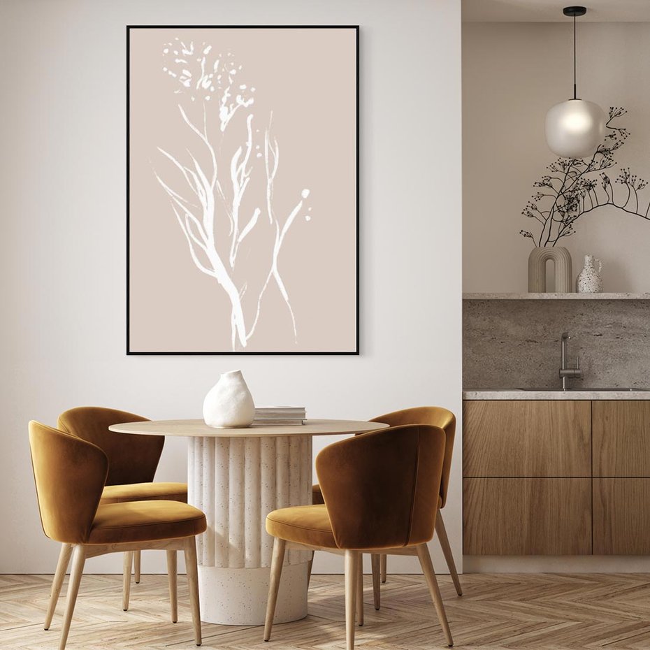 Obraz w ramie 70x100 - Impresje Pastelowych Nastrojów - minimalistyczny delikatny obraz, beżowe odcienie - rama czarna