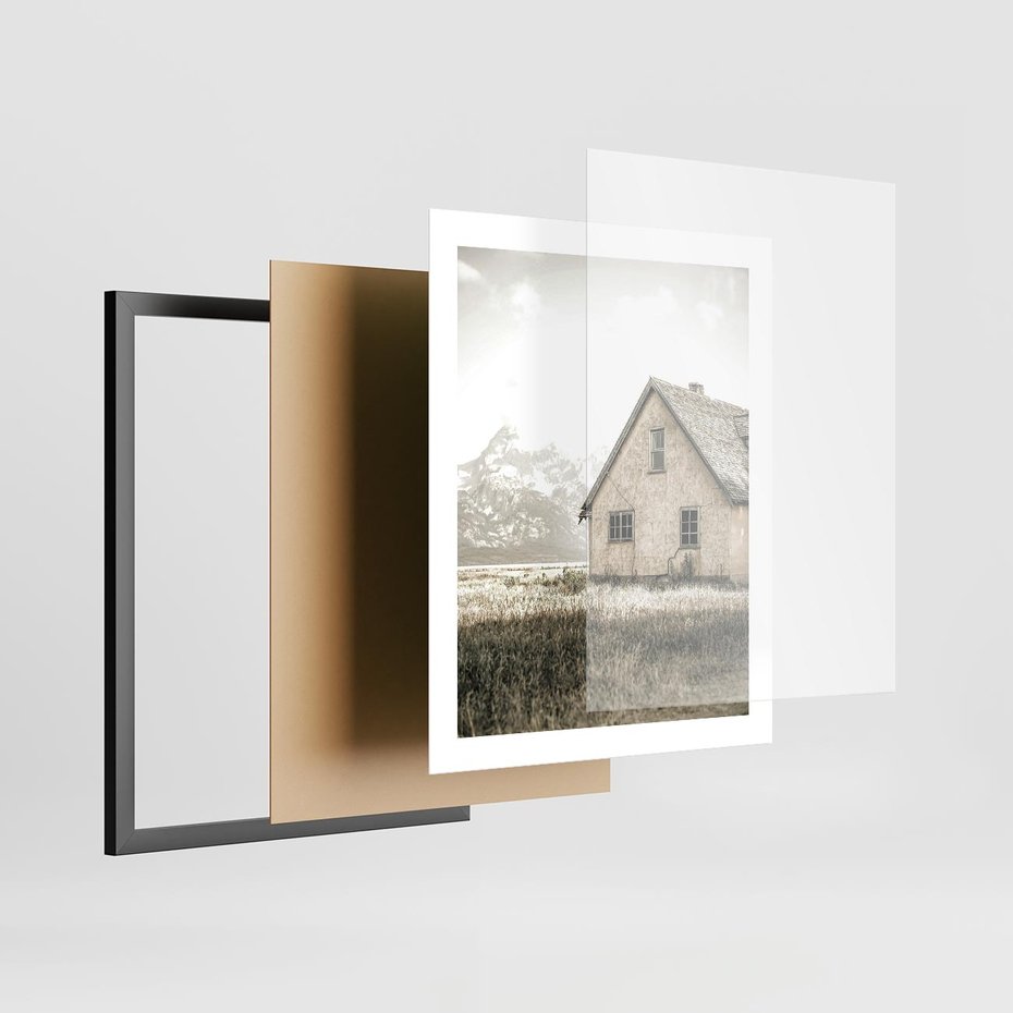 Plakat w ramie 40x50 - Ciepła Atmosfera - dom, stary dom w górach - rama czarna