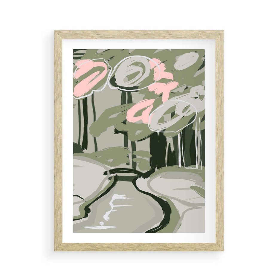 Plakat w ramie 50x70 - Leśny Zakątek - pastelowy krajobraz, nowoczesny plakat - rama drewno