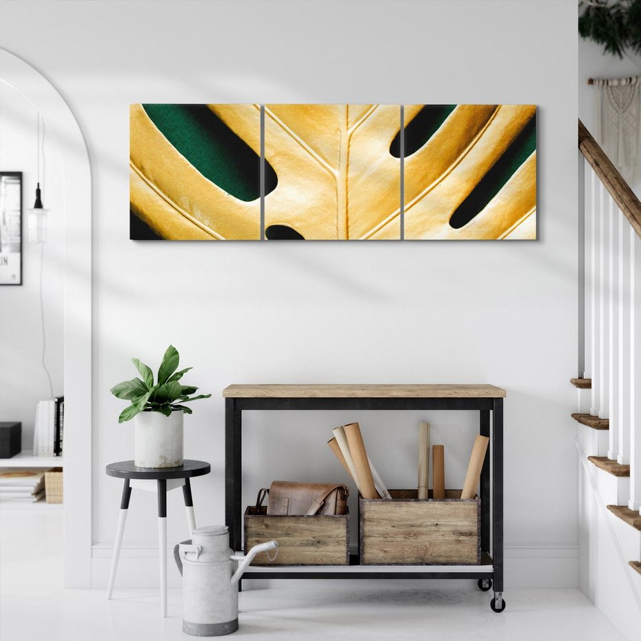 Obraz na płótnie 120x40 - Piękno i Styl - złote, liście