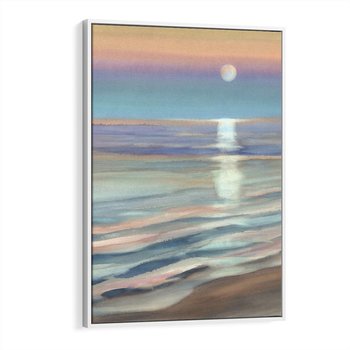 Obraz w ramie 50x70 - Witraże roziskrzonych myśli - akwarela, zamglony wschód słońca - rama biała