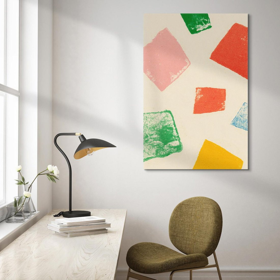 Obraz na płótnie 50x70 - Tęczowe Rytmy - kolorowe tęczowe kwadraty, wesoły kolaż