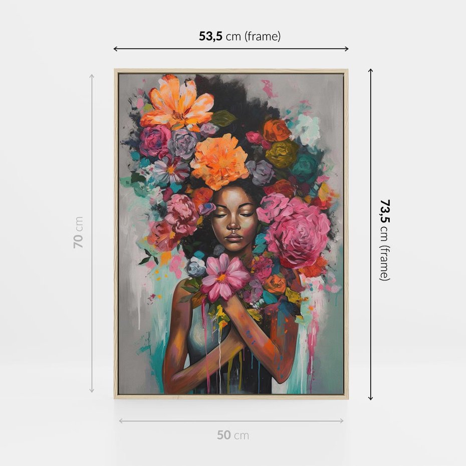 Obraz w ramie 50x70 - Z Głową w Kwiatach - obraz olejny, sztuka nowoczesna - rama drewno