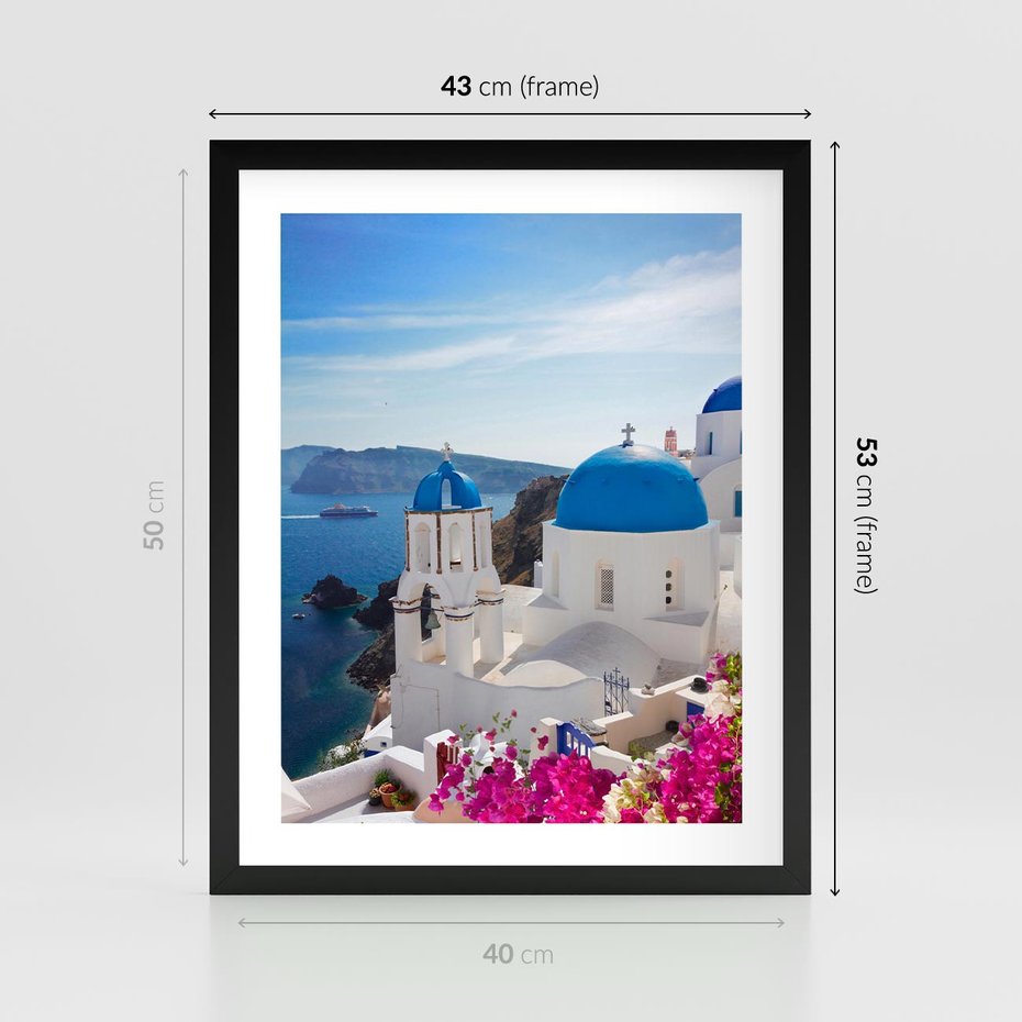 Plakat w ramie 40x50 - Perspektywa na Santorini - Santorini, perspektywa - rama czarna