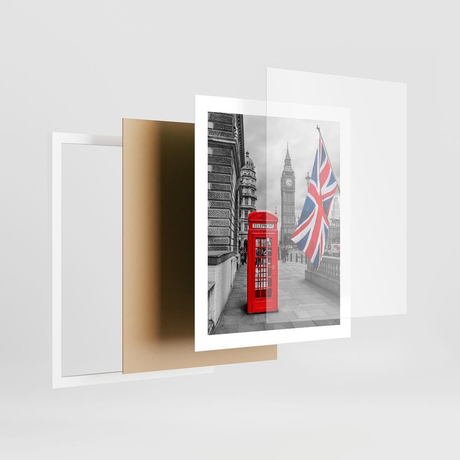 Plakat w ramie 40x50 - Londyńska Budka przy Big Benie - Londyn, budka - rama biała