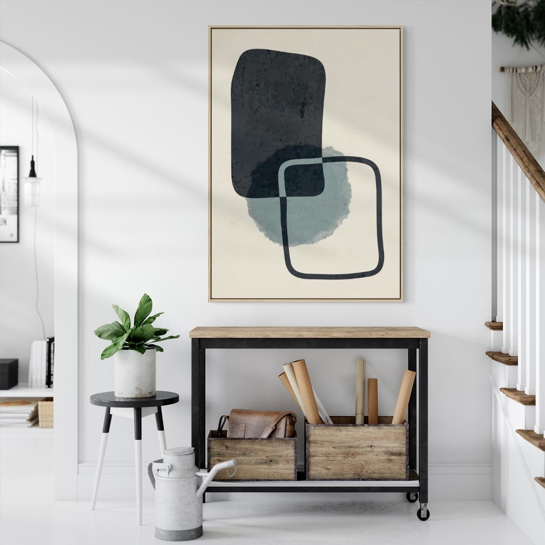 Obraz w ramie 50x70 - Migotliwe Refleksje - abstrakcyjne nieregularne kształty, minimalistyczny plakat - rama drewno