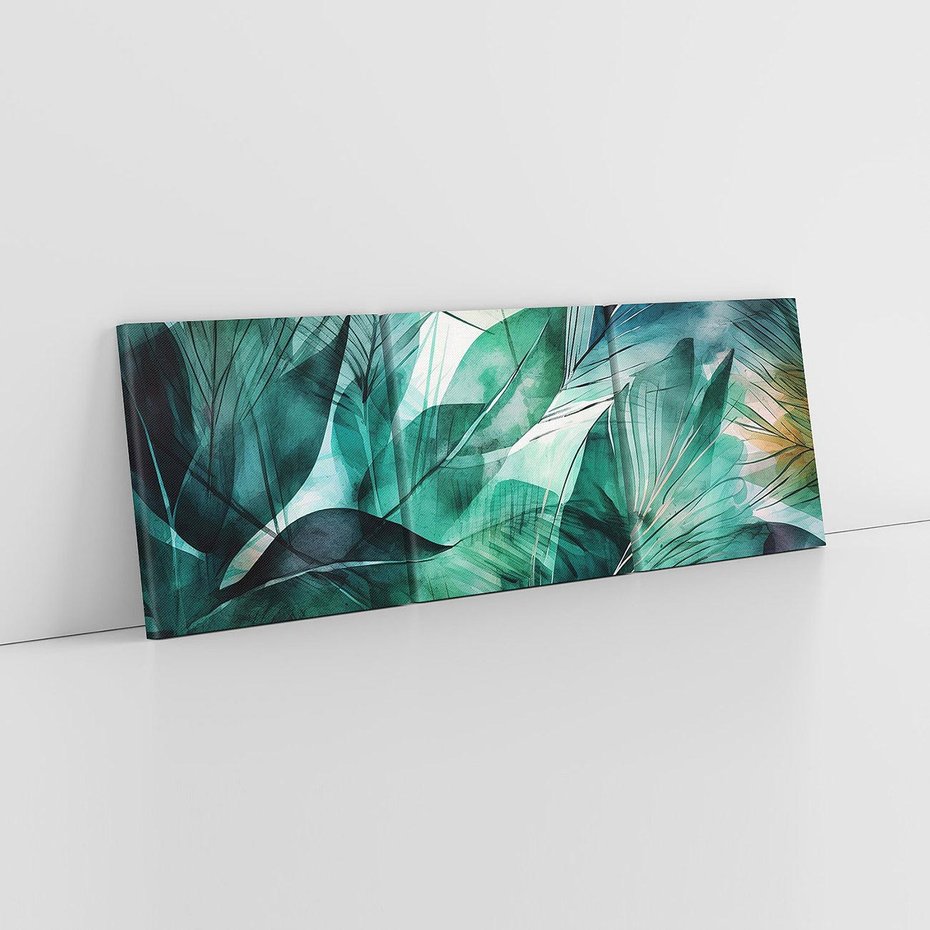 Obraz na płótnie 120x40 - Zieleń Tropików - tropikalne zielone liście palmy, monstera