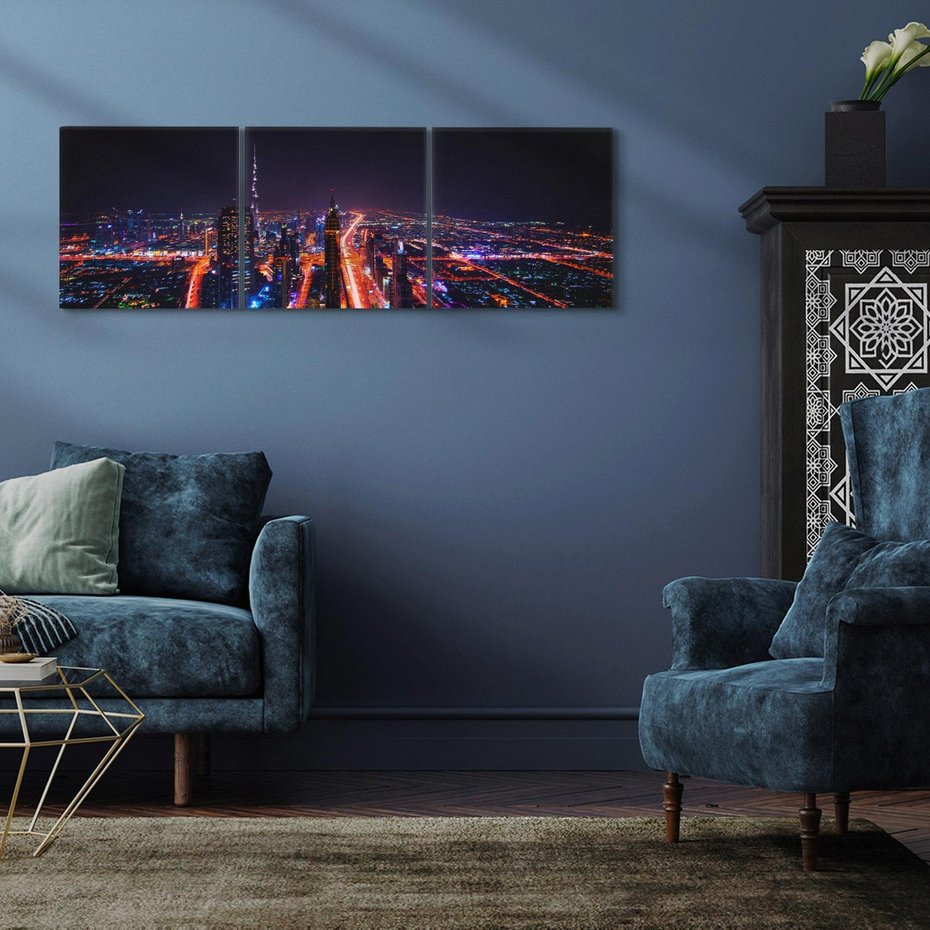 Obraz na płótnie 150x50 - Nocne oświetlenie miasta - miasto, noc